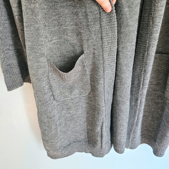 NY&Co. Light Grey Open Front Hooded Wooly Acrylic Cardigan w/ Big Pockets Sz XL - Picture 3 of 7